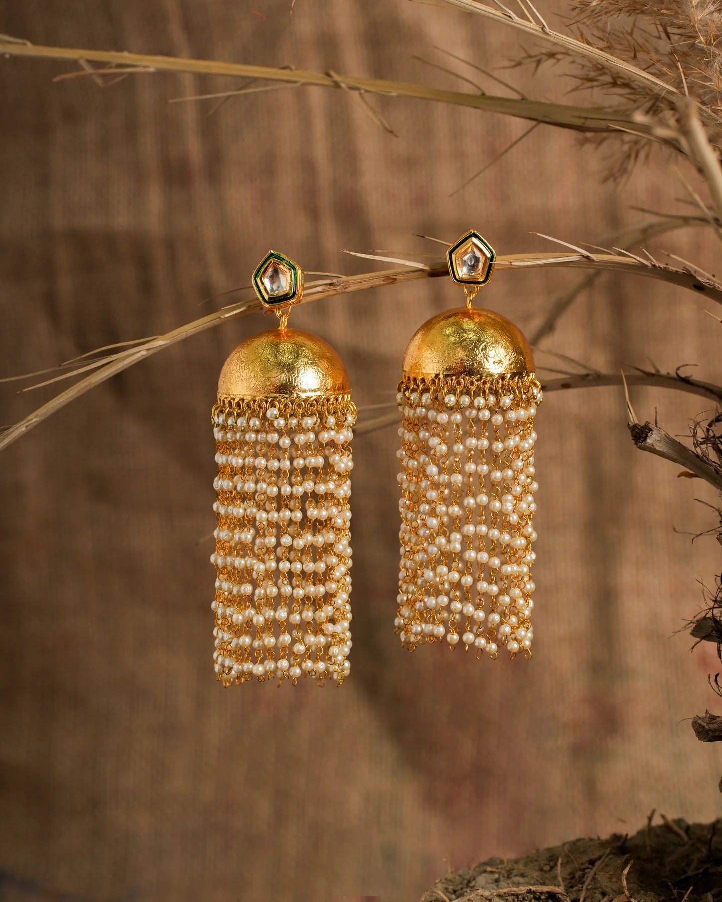 Royal Kundan Pearl Cascade Jhumka Earrings