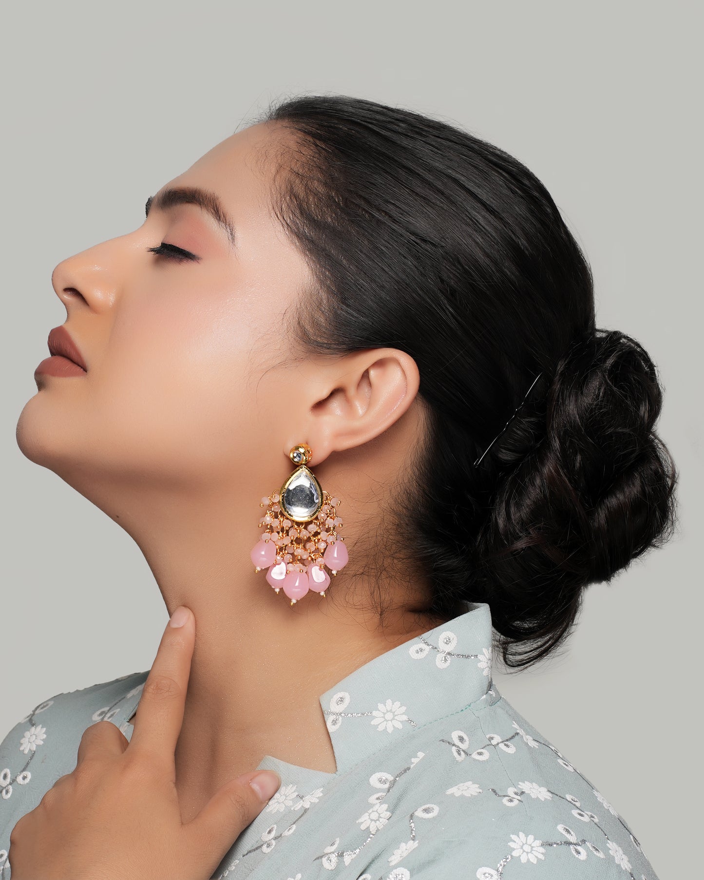 Blush Pink Kundan Drop Earrings