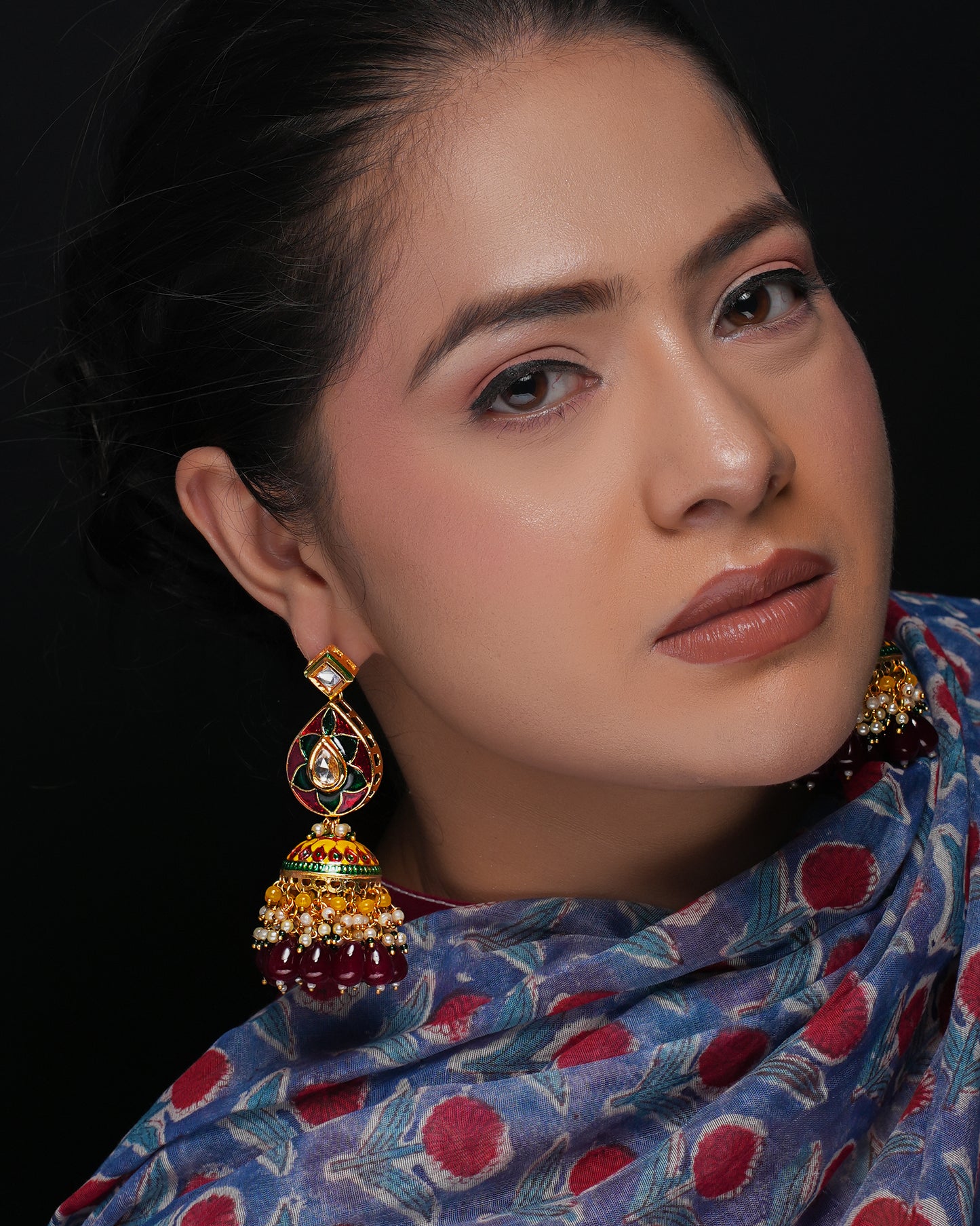 Royal Ruby & Gold Jhumka Earrings