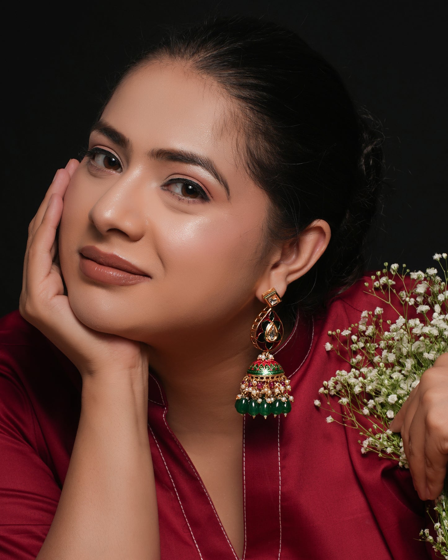 Regal Green & Gold Jhumka Earrings