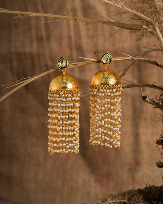 Royal Heritage Pearl Tassel Jhumka Earrings
