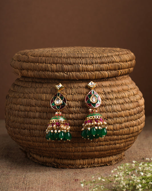 Royal Meenakari Green Jhumka Earrings