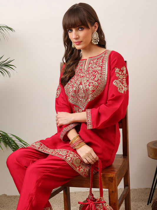 Party Wear Handwork Dark Pink Cord-Set for Women | Trending Cord- Set