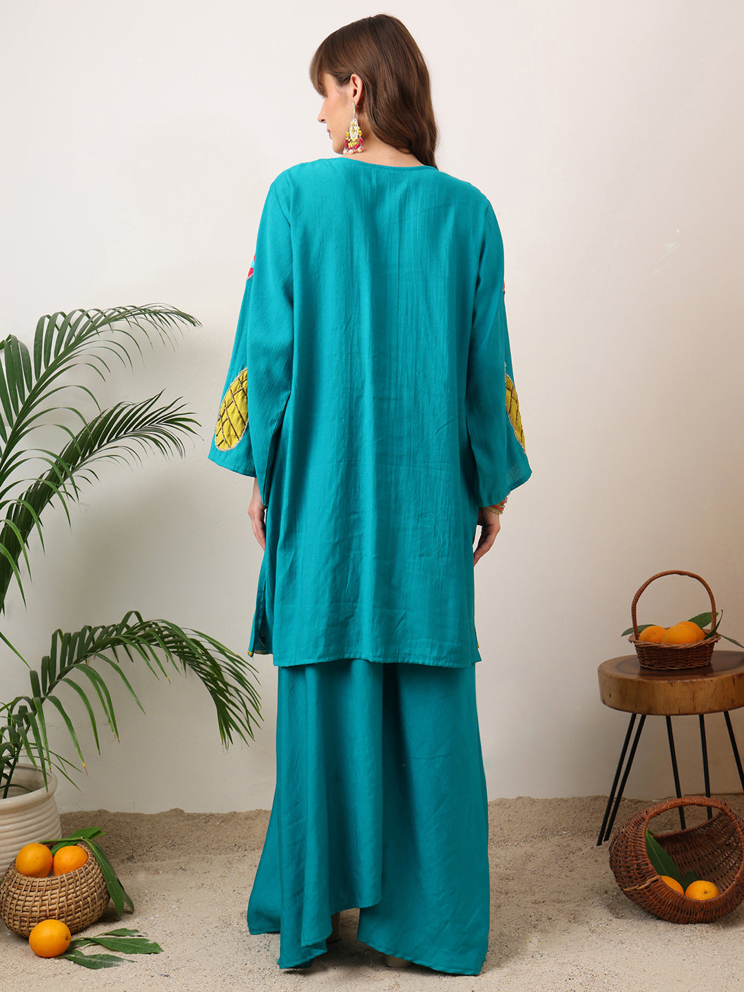 Party Wear Handwork Neon Blue Cord-Set for Women | Trending Cord- Set