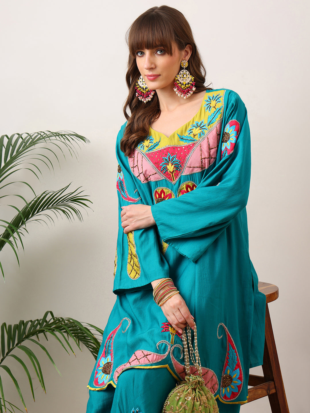 Party Wear Handwork Neon Blue Cord-Set for Women | Trending Cord- Set